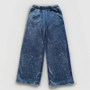 1412 Women Size S Marble Dark Grey Wide Cotton Sweatpants Fleece Warm Pocketed